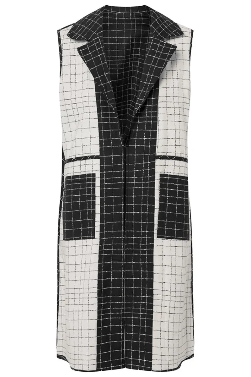 Cheap Elsewhere Fashion Jaciara Long Gilet Reversible-Black-Offwhite
